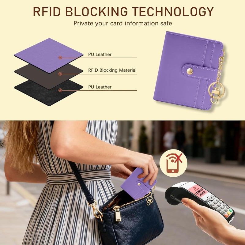 Jogjam Purple Rfid Ladies Wallet, Small Slim Thin Compact Credit Card Women Wallet, PU Leather Bifold Cash Zipper Coin Pocket ID Window for Female - Image 3